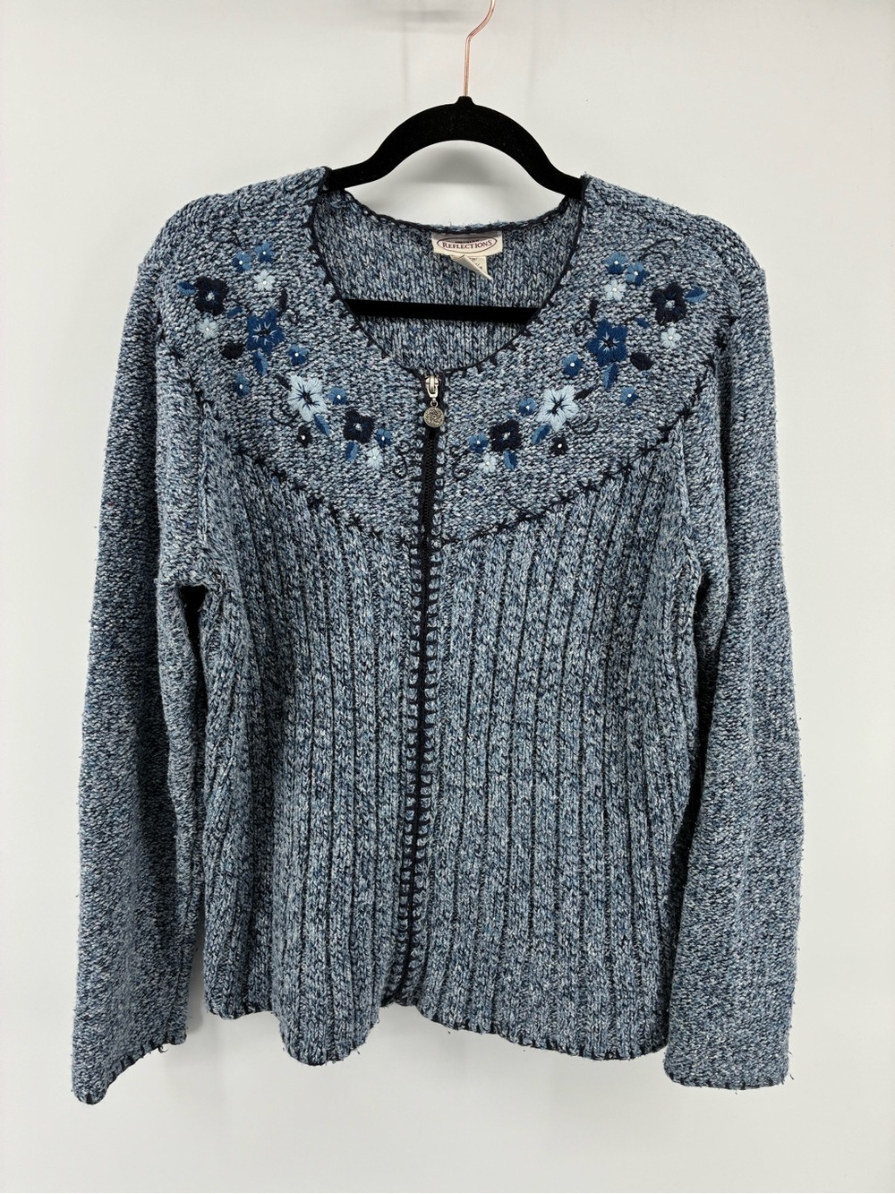 Vintage Northern Reflections Embroidered Zip-Front Knit Sweater Grannycore